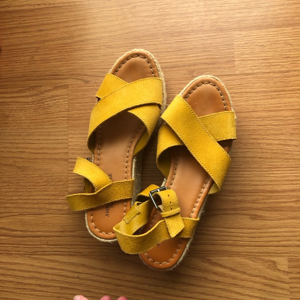American Eagle Outfitters Yellow Suede Cross-Strap Sandals